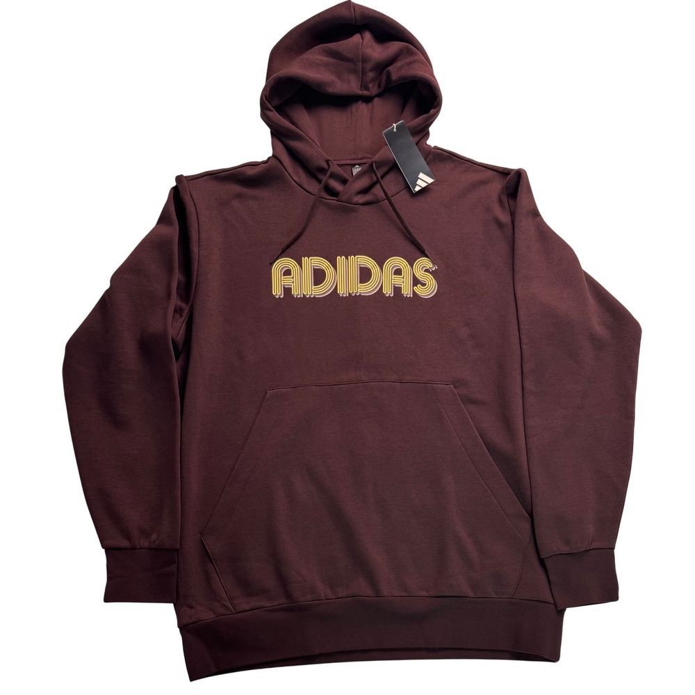 Adidas Mens Evo Linear Hoodie Shadow Brown Retro Graphic Sweatshirt 2XLT
